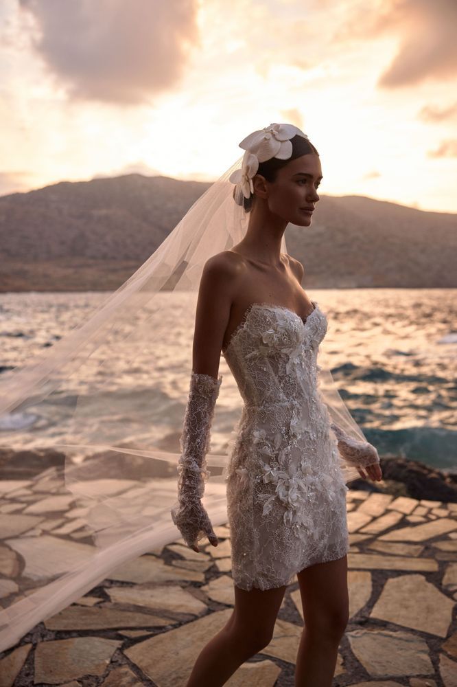 Velandra – Mini Lace Corset Bridal Dress with Sleeves | Milla Nova Chicago