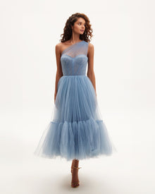 Light Blue One-Shoulder Cocktail Tulle Dress