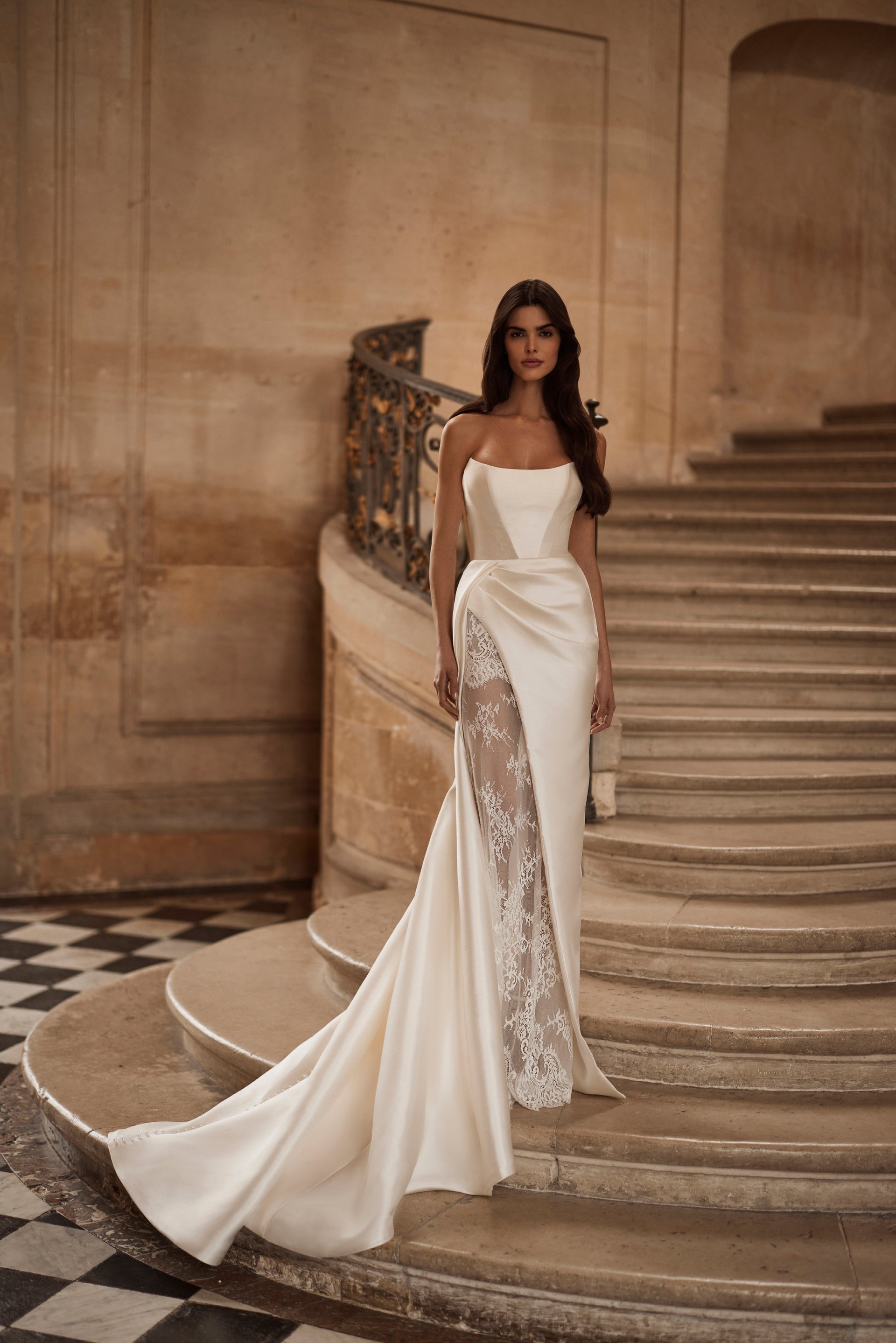 Aldrans – Sheath Mikado Wedding Dress with Lace Underskirt by Milla Nova |  LVA Bride Chicago
