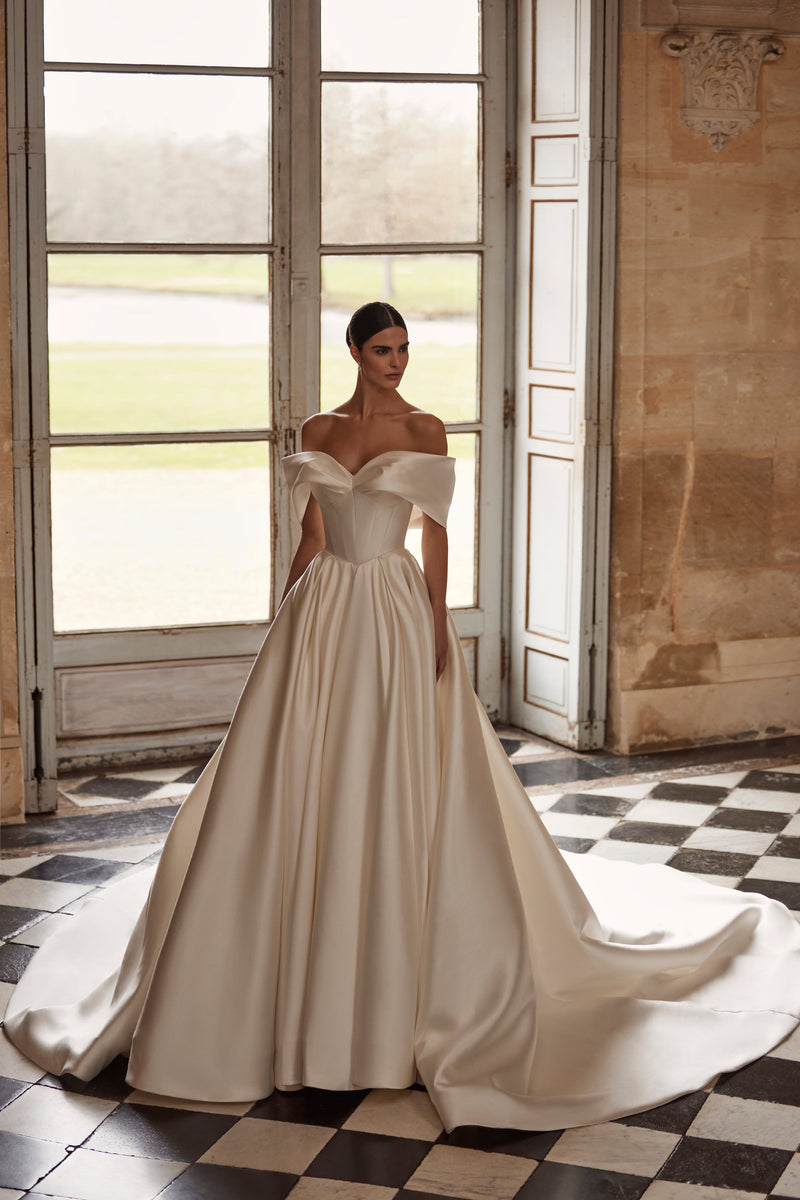 bridesmaid dresses off the rack Off-the-Shoulder Satin A-Line Bridesmaid Dress