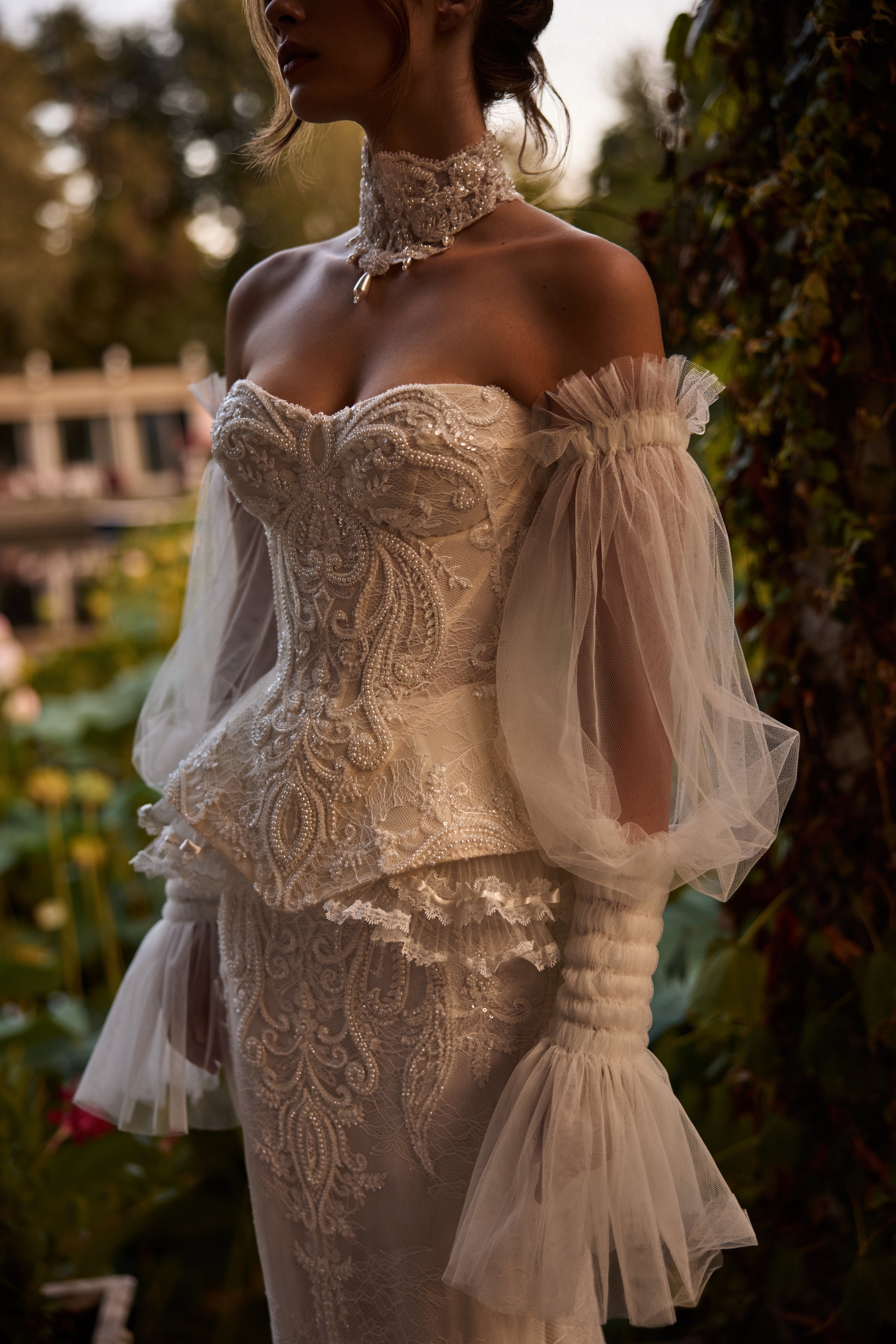 トップス Someica tulle choker &stole Atola Vintage Lace Bridal Corset with Detachable Sleeves | LVA