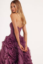 Dramatically flowered tulle dress in wine color - Milla