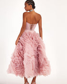 Dramatically flowered tulle dress in misty pink