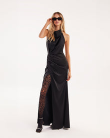 Black Mock neck sleeveless low slit dress