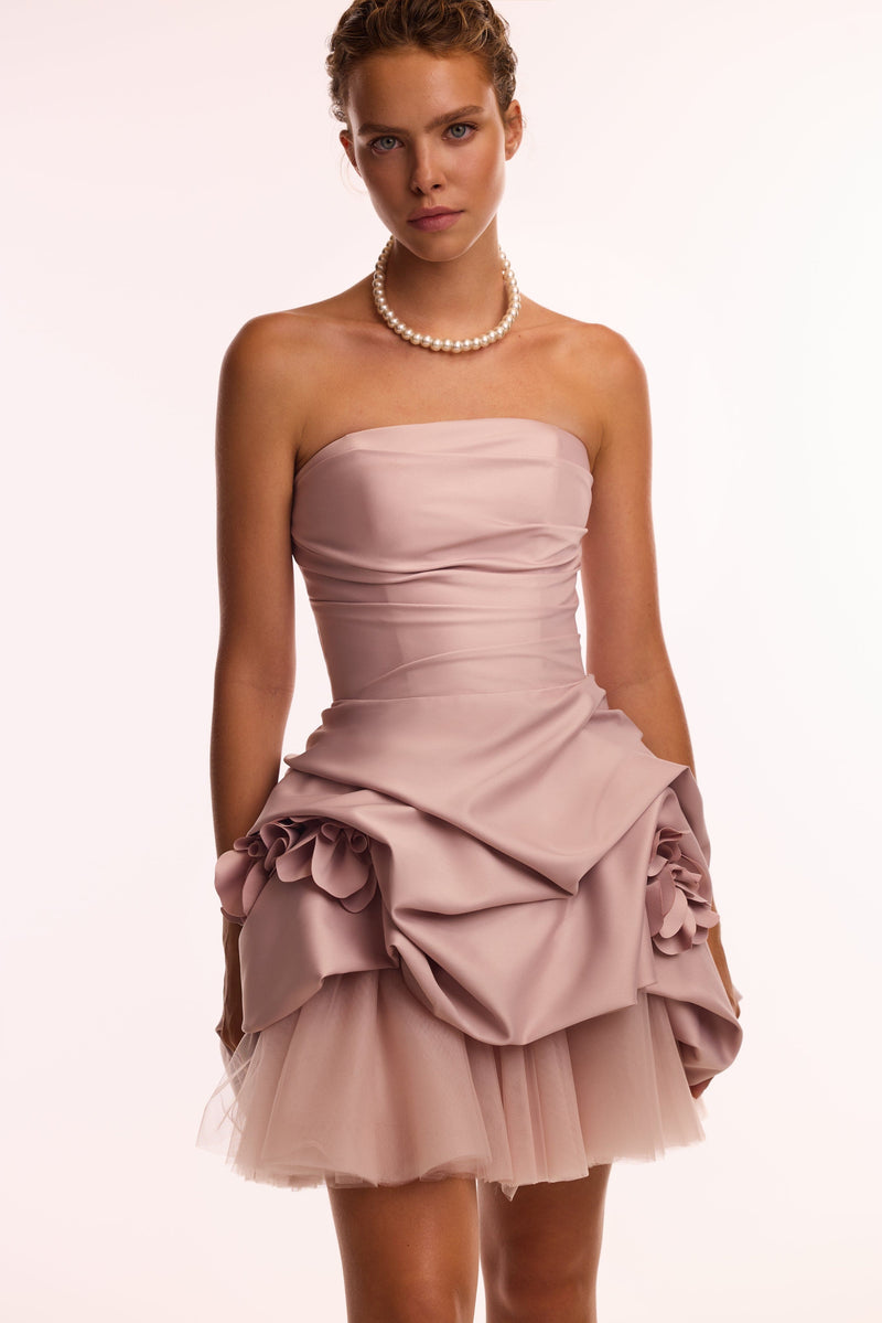 Rosette mini dress in misty rose