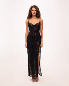 Astonishing sequined maxi gown on spaghetti straps