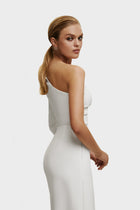 White Long-sleeved dress with sharp shoulder cut - Milla