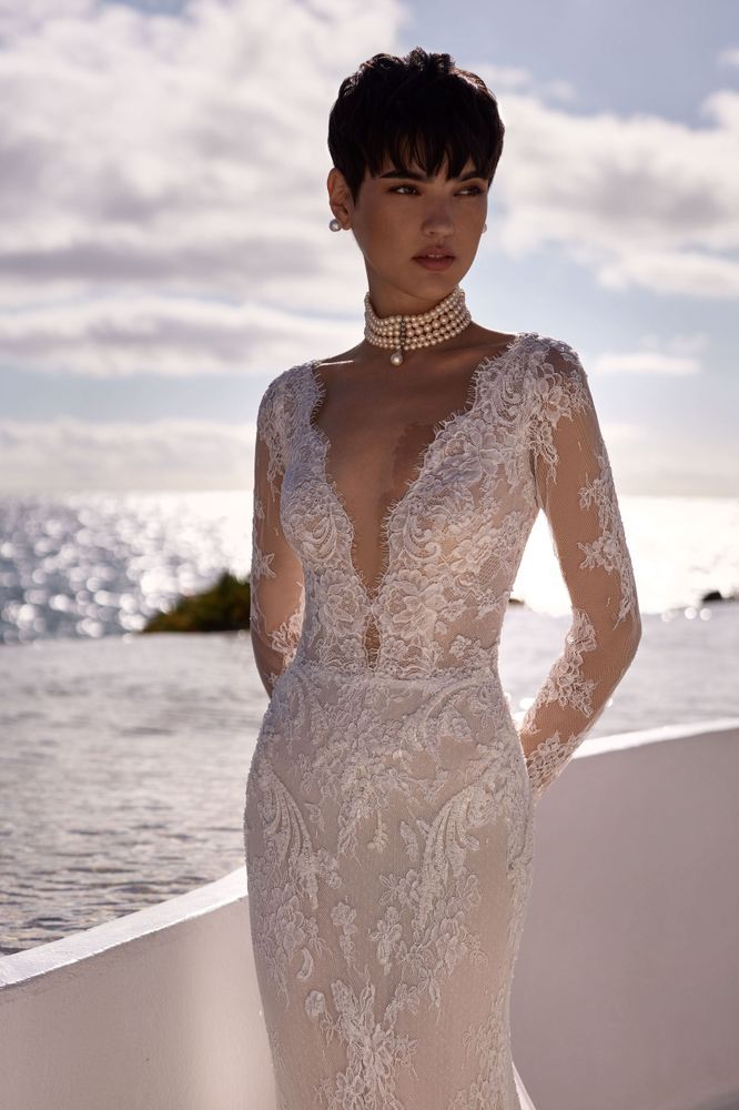 Adora Long Sleeve Mermaid Wedding Dress with Illusion Back | Milla Nova Chicago | LVA BRIDE Adora Long Sleeve Mermaid Wedding Dress with Illusion Back | Milla Nova Chicago | LVA BRIDE