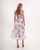 Tender floral midi tie-strap dress